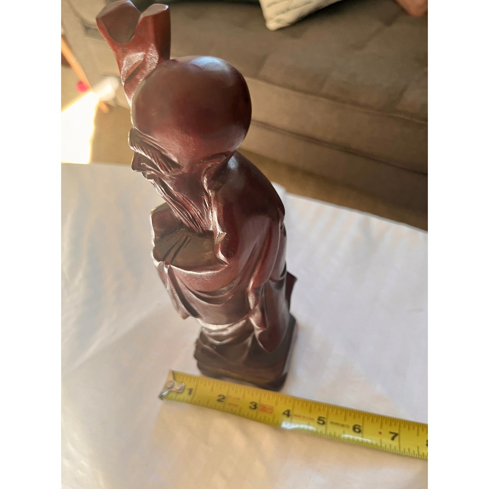 Vintage Hand Carved Wood Shou Lao Statue 10" Chinese God of Longevity St